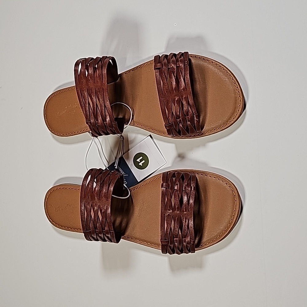 Universal Thread Women's Size 11 Addie Two Band Slide Sandals Brown - Picture 1 of 10